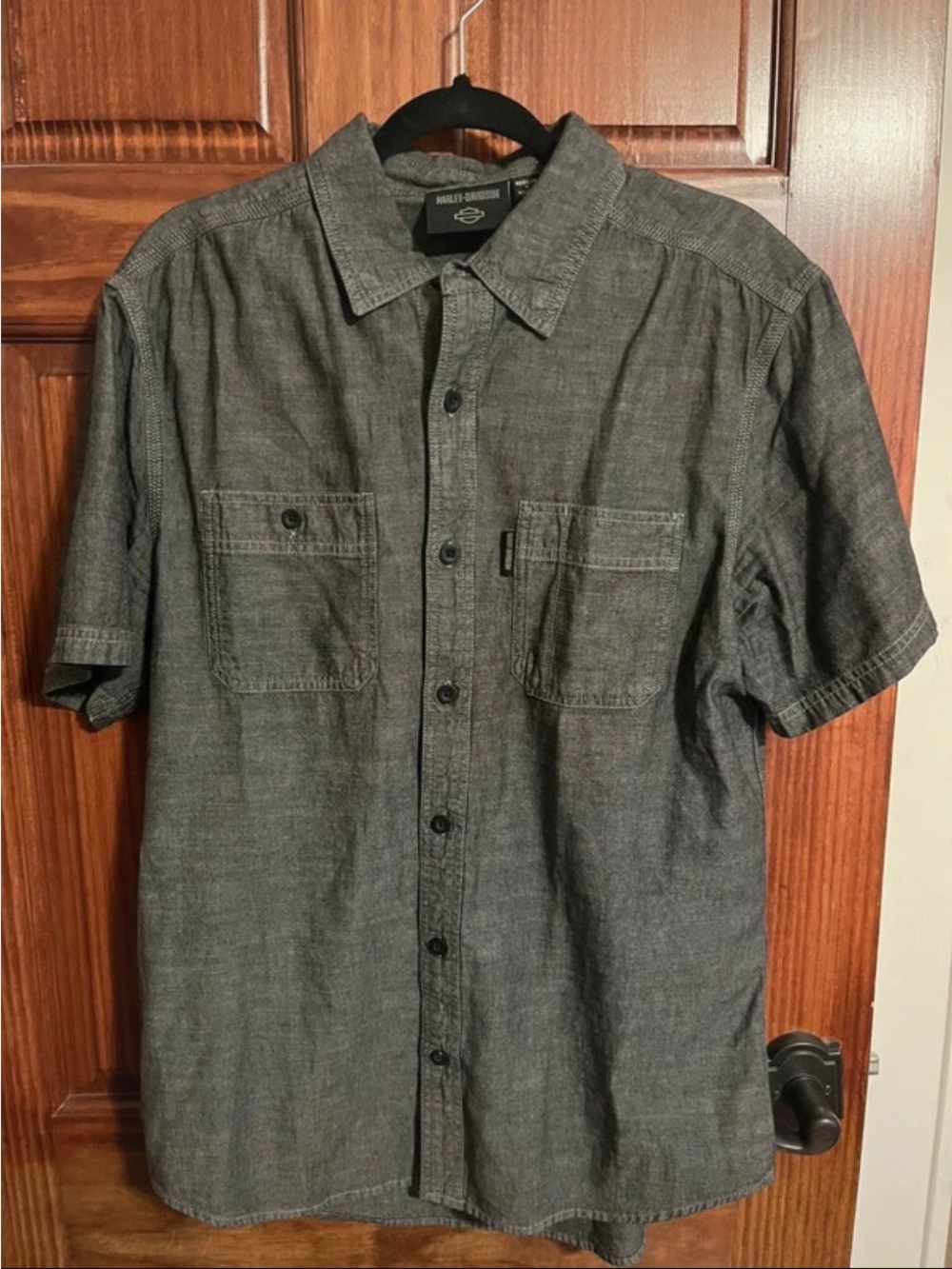 Harley-Davidson Men's Short Sleeve Button-Up Shirt - Charcoal Gray